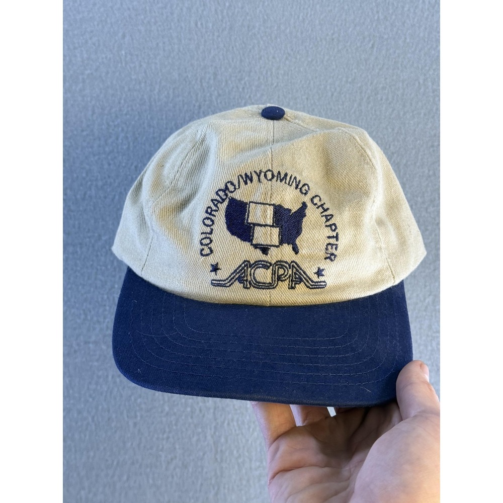 Vintage Colorado Wyoming ACPA Hat Cap Strap Back Mens One Size Beige USA‎ Twill